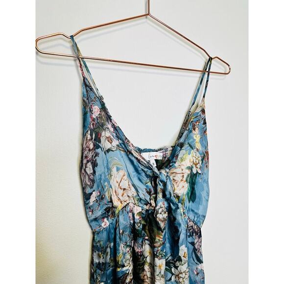LOUNA Blue Floral Printed Tie Front Waist Mid Slit Maxi Tropical Dress Size S - Picture 7 of 11